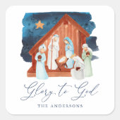 Waterverf Nativiteitsscène Glory naar God Vierkante Sticker (Voorkant)