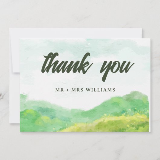 Waterverf Natuur Berg Bruiloft Bedankkaart (Voorkant)
