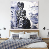 Waterverf - Natuur dame - zwart-wit Canvas Afdruk (Insitu (Slaapkamer))