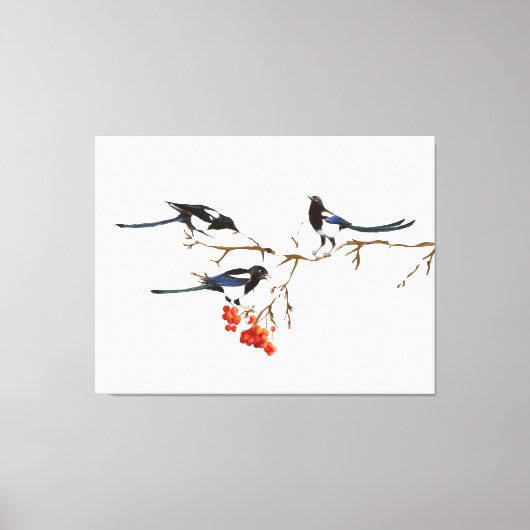 Waterverf Natuur Magpie Birds Art Canvas Afdruk (Voorkant)