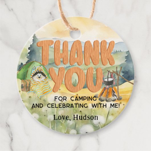 Waterverf Natuur Schattigee Camping Dog Dank u Bedankjes Labels (Voorkant)