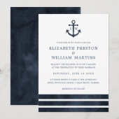 Waterverf Nautical Anchor Stripes Ocean Wedding Kaart (Voorkant / Achterkant)