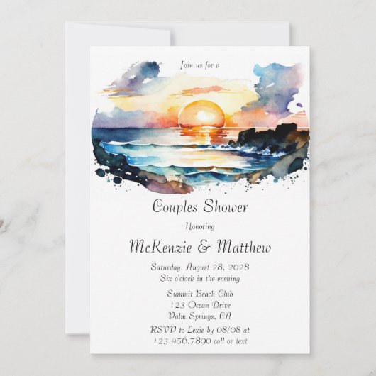 Waterverf Nautical Beach Scene Couples Shower Kaart (Voorkant)