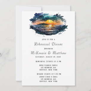 Waterverf Nautical Beach Scene Rehearsal Dinner Kaart