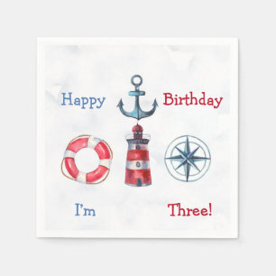 Waterverf Nautical Boy Birthday Party Servet