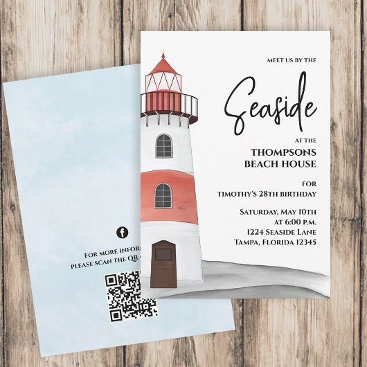 Waterverf Nautical Light House QR Code Party Kaart