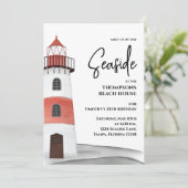 Waterverf Nautical Light House QR Code Party Kaart (Staand voorkant)