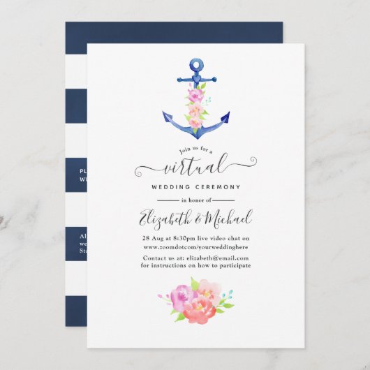 Waterverf Nautical Online Virtual Wedding Kaart (Voorkant / Achterkant)