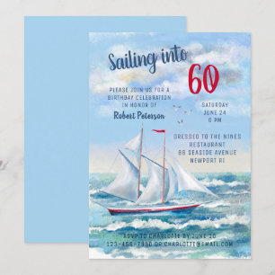 Waterverf Nautical Sailing Yacht 60th Birthday Kaart