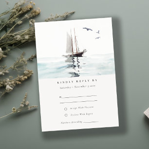 Waterverf Nautical Sailing Yacht Wedding RSVP Informatiekaartje