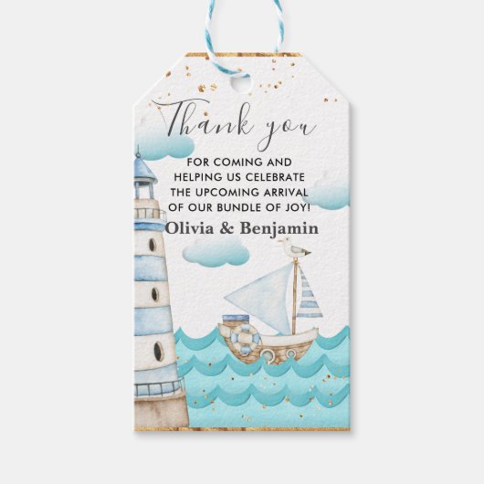 Waterverf Nautical Sailships Baby shower Cadeaulabel (Voorkant)