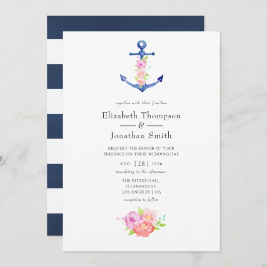 Waterverf Nautical Thormal Wedding Kaart (Voorkant / Achterkant)