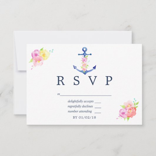 Waterverf Nautical Thormal Wedding RSVP (Voorkant)