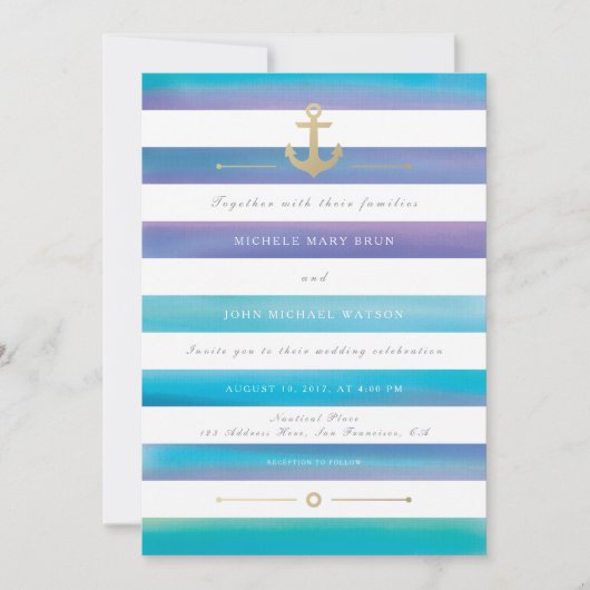 Waterverf Nautical Wedding Invite Kaart (Voorkant)