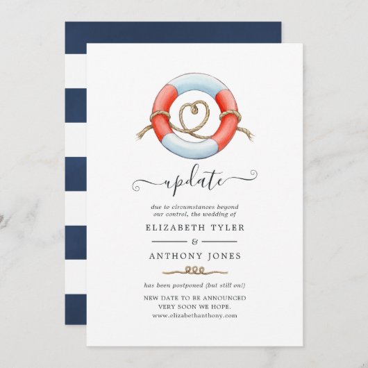 Waterverf Nautical Wedding Update Kaart (Voorkant / Achterkant)