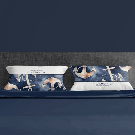 Waterverf Nautisch Anker Ocean Navy monogram Kussensloop