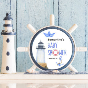 Waterverf nautisch - babyshower ronde sticker