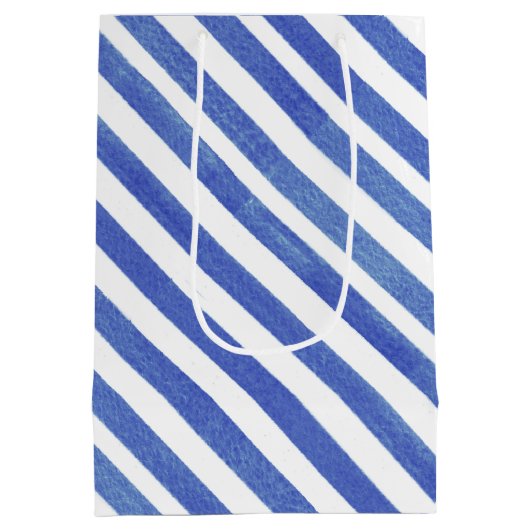 Waterverf Nautisch blauw en witte strepen Medium Cadeauzakje (Achterkant)