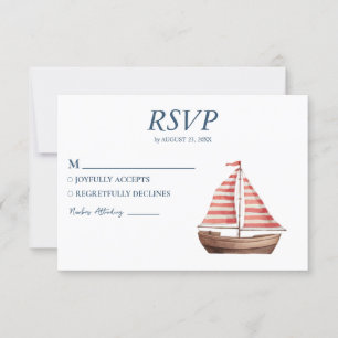 Waterverf nautisch schip zeiljacht bruiloft RSVP kaartje