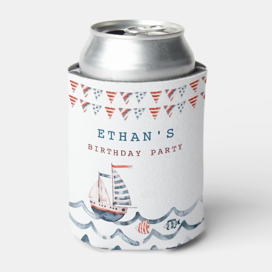 Waterverf Nautisch Verjaardagsfeest Blikjeskoeler (Blikje Voorkant)