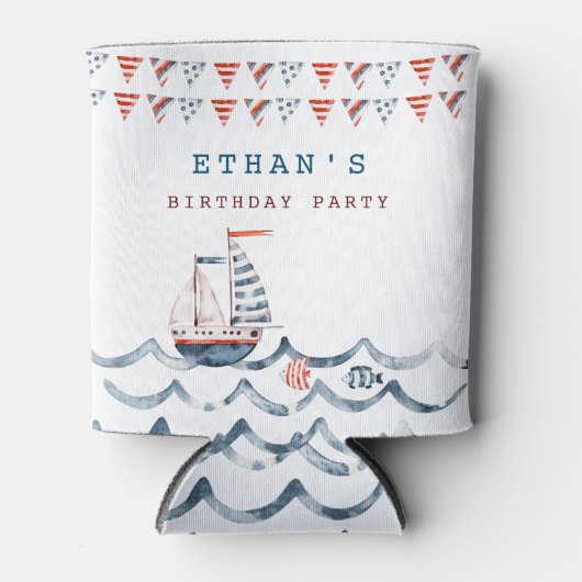 Waterverf Nautisch Verjaardagsfeest Blikjeskoeler (Voorkant)
