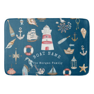 Waterverf nautische elementen blauw badmat