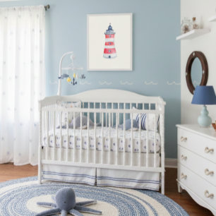 Waterverf Nautische Oceaan Vuurtoren Kinderkamer D Poster