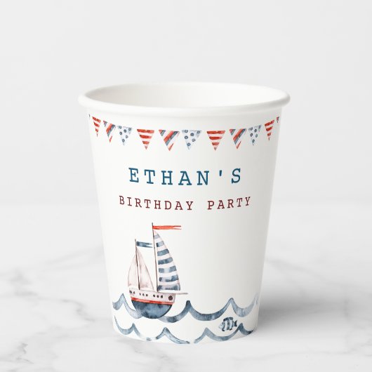Waterverf-nautische verjaardagsfeestje papieren bekers (Voorkant)