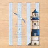 Waterverf nautische vuurtoren bruiloft acryl uitnodigingen (Voorkant)