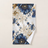 Waterverf Navy Blauw Wit Gouden Bloemen Zilver Bad Handdoek (Handdoek)