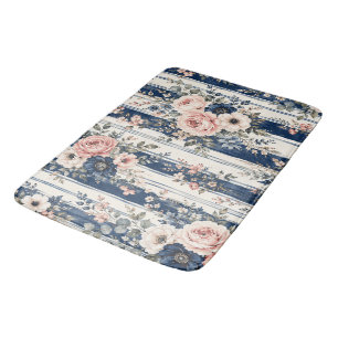 Waterverf Navy Bloem Streep Patroon Ontwerp Badmat