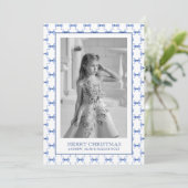 Waterverf Navy Blue Bows Kerstfoto Feestdagenkaart (Staand voorkant)