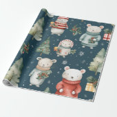  Waterverf Navy Blue Christmas Mouse Cadeaupapier (Uitgerold)