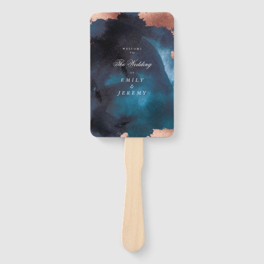 Waterverf Navy Blue Moody Roos Gold Wedding Handwaaier (Voorkant)