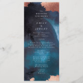 Waterverf Navy Blue Moody Roos Gold Wedding Programma (Voorkant)
