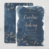 Waterverf Navy Blue Starry Roos Weddenschap Kaart (Voorkant / Achterkant)