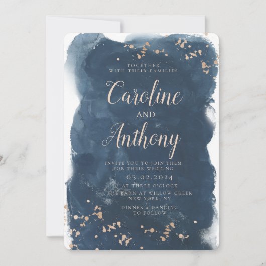 Waterverf Navy Blue Starry Roos Weddenschap Kaart (Voorkant)