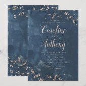 Waterverf Navy Blue Starry Roos Weddenschap Kaart (Voorkant / Achterkant)