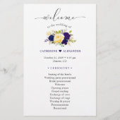 Waterverf Navy Blue Yellow Floral Wedding Programm (Voorkant)