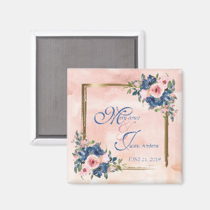 Waterverf Navy & Blush Bruiloft Magneet
