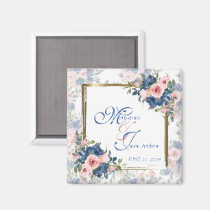 Waterverf Navy & Blush Bruiloft Magneet