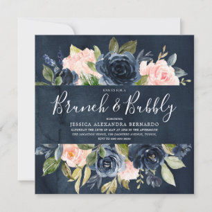 Waterverf Navy Blush Vrijgezellenfeest Brunch Bubb Kaart