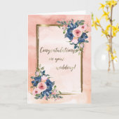 Waterverf Navy & Blush Wedding Kaart (Gele Bloem)