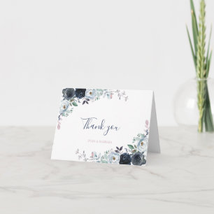 Waterverf Navy Boho Bloemen Bedankkaart Kaart