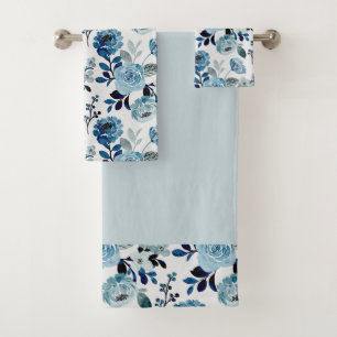 Waterverf Navy Botanical Bath Towel Set Bad Handdoek