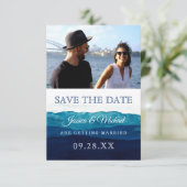 Waterverf Navy Deep Blue Foto Save The Date (Staand voorkant)