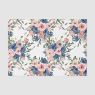Waterverf Navy en Blush Bloem Tissuepapier