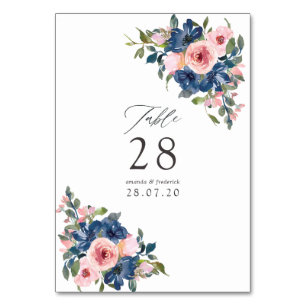 Waterverf Navy en Blush Bloemen Bruiloft Kaart