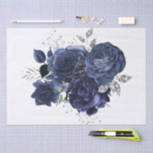 Waterverf Navy Silver Floral Bouquet Tissuepapier (Craft)