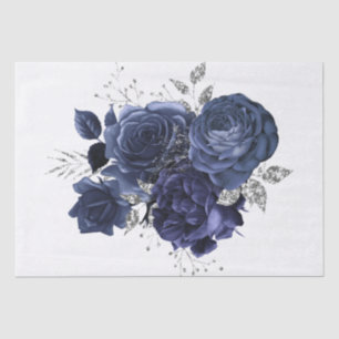 Waterverf Navy Silver Floral Bouquet Tissuepapier
